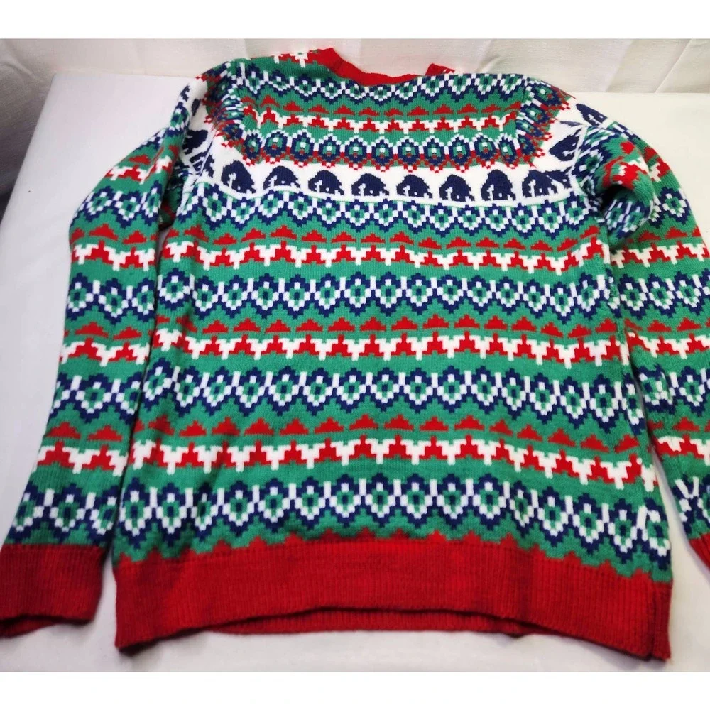 Holiday Time Sweater Mens Med Green Gorilla Candy Cane Ugly Christmas Fair Isle